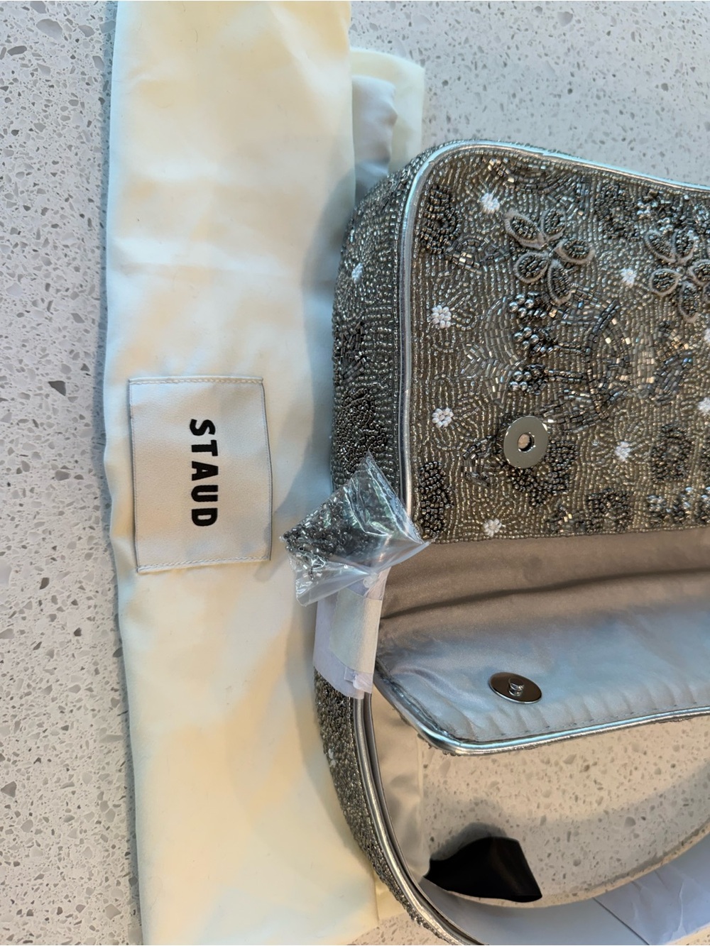 STAUD TOMMY BEADED SILVER GARDEN PARTY Shoulder Bag - Picture 14 of 15